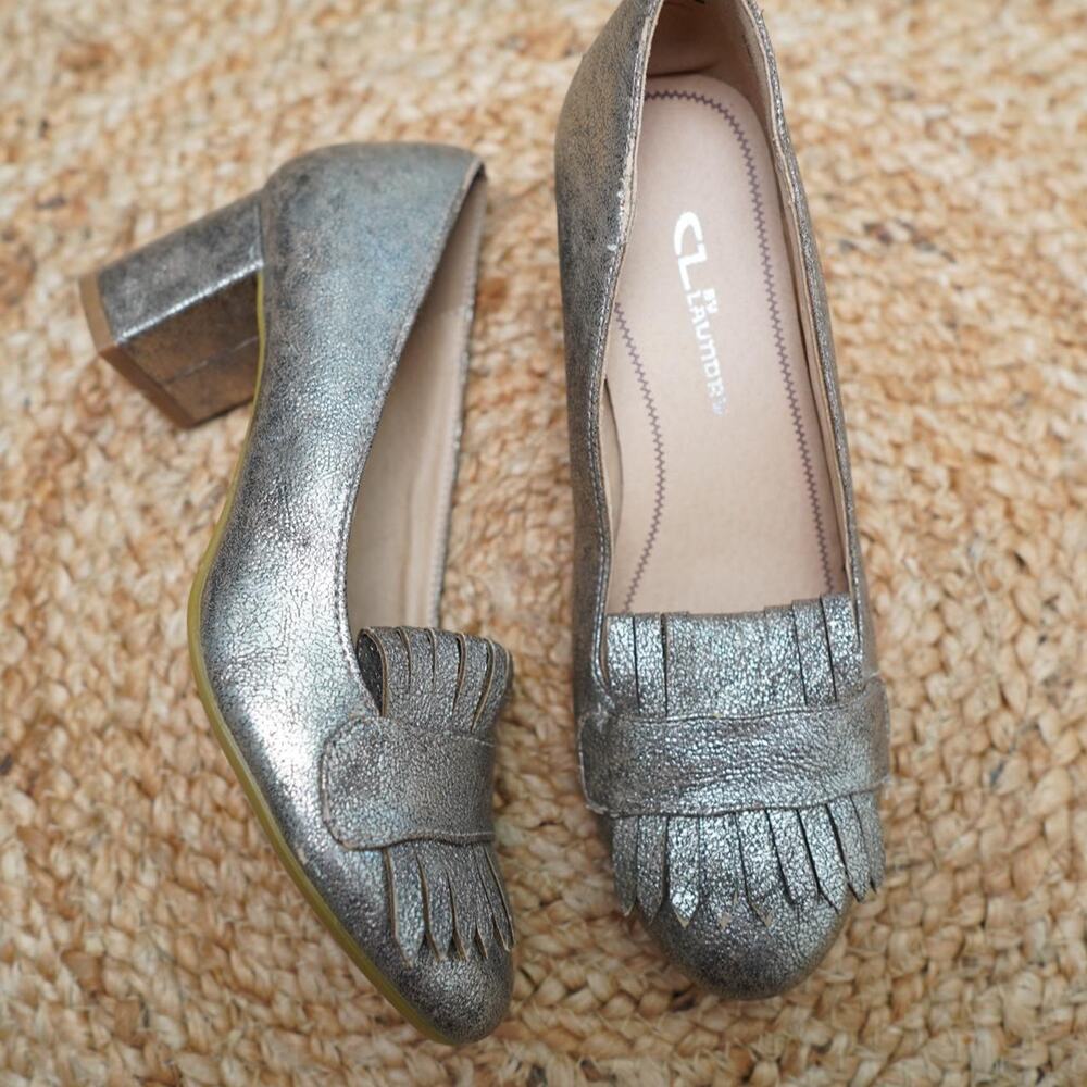 CL by Laundry Metallic Loafer Heels Size 6M